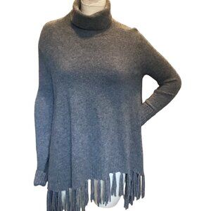 Velvet/Graham & Spencer M Cashmere BOHO Turtleneck Sweater Fringe Hem Gray #260B